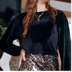 Altar’d State Black Velour Velvet Skyla Top Sz.M